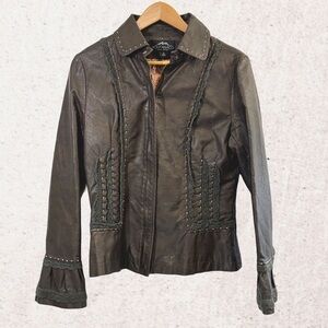 Brown Leather Motorcycle Jacket with Distressed Finish